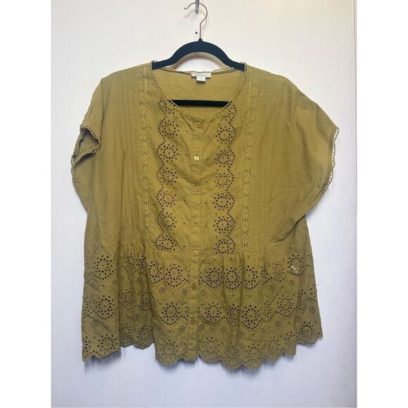 Sundance Boho eyelet green button front blouse size S - Picture 1 of 10